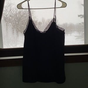 Shiny black lace tank top